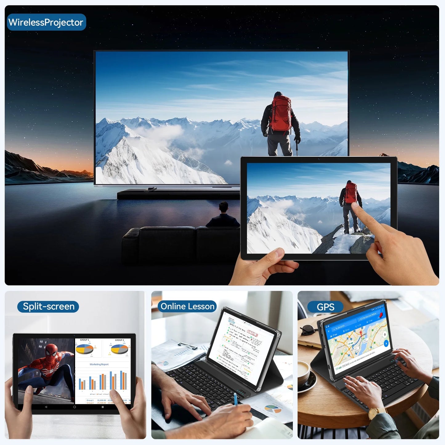 Tablet 10 Inch Android 14 Tablet,8Gb RAM 128GB ROM,5G Wifi,Octa-Core,13Mp+8Mp Dual Camera,Gps,Bluetooth,1Tb Expand,1920X1200 IPS Screen,7000Mah,Face Unclock,Split Screen,Android Tablet with Keyboard