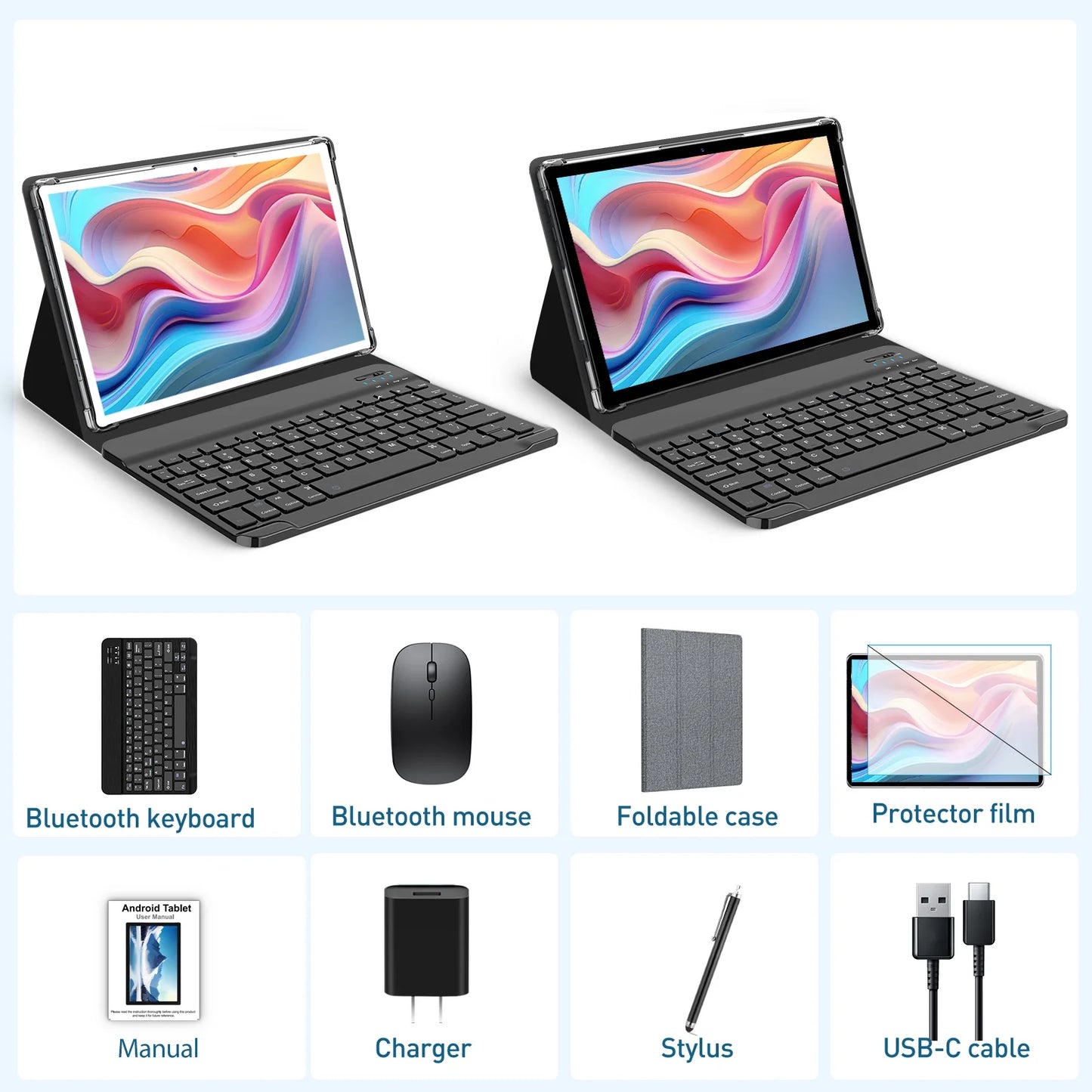 Tablet 10 Inch Android 14 Tablet,8Gb RAM 128GB ROM,5G Wifi,Octa-Core,13Mp+8Mp Dual Camera,Gps,Bluetooth,1Tb Expand,1920X1200 IPS Screen,7000Mah,Face Unclock,Split Screen,Android Tablet with Keyboard