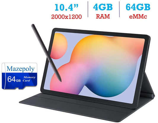Galaxy Tab S6 Lite 10.4-Inch Touchscreen Wifi Tablet, 4GB RAM, 64GB SSD, with S Pen, Cover &  64GB Memory Card with Adapter