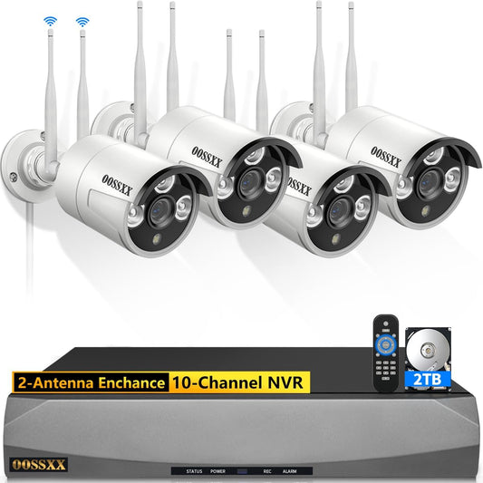 (Dual Antennas for Wi-Fi Enhanced) AI Human Detected 2K 3.0MP Wireless Security Camera System, Surveillance NVR Kits with 2TB Hard Drive, 4Pcs Outdoor Wifi Security Cameras, with Audio, Night Vision