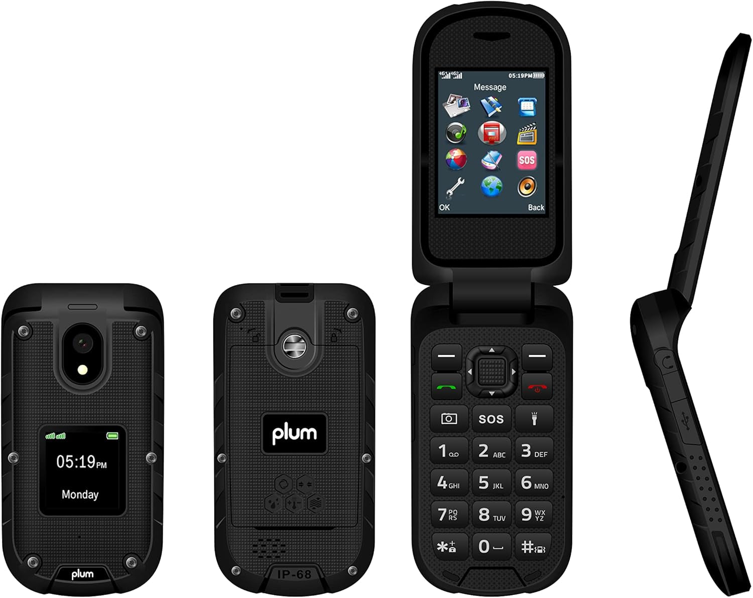 RAM plus 4G Volte Unlocked Rugged Flip Phone AT&T T-Mobile – Black