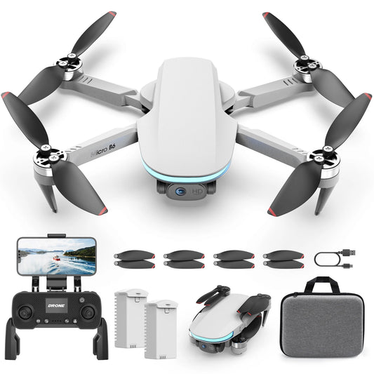 B6 GPS Drone with Camera for Adults 4K, RC Mini Drone under 249G with Smart Return, Brushless Motor, 5G Transmission and 2 Batteries for 44-Min Flight Time, Gray