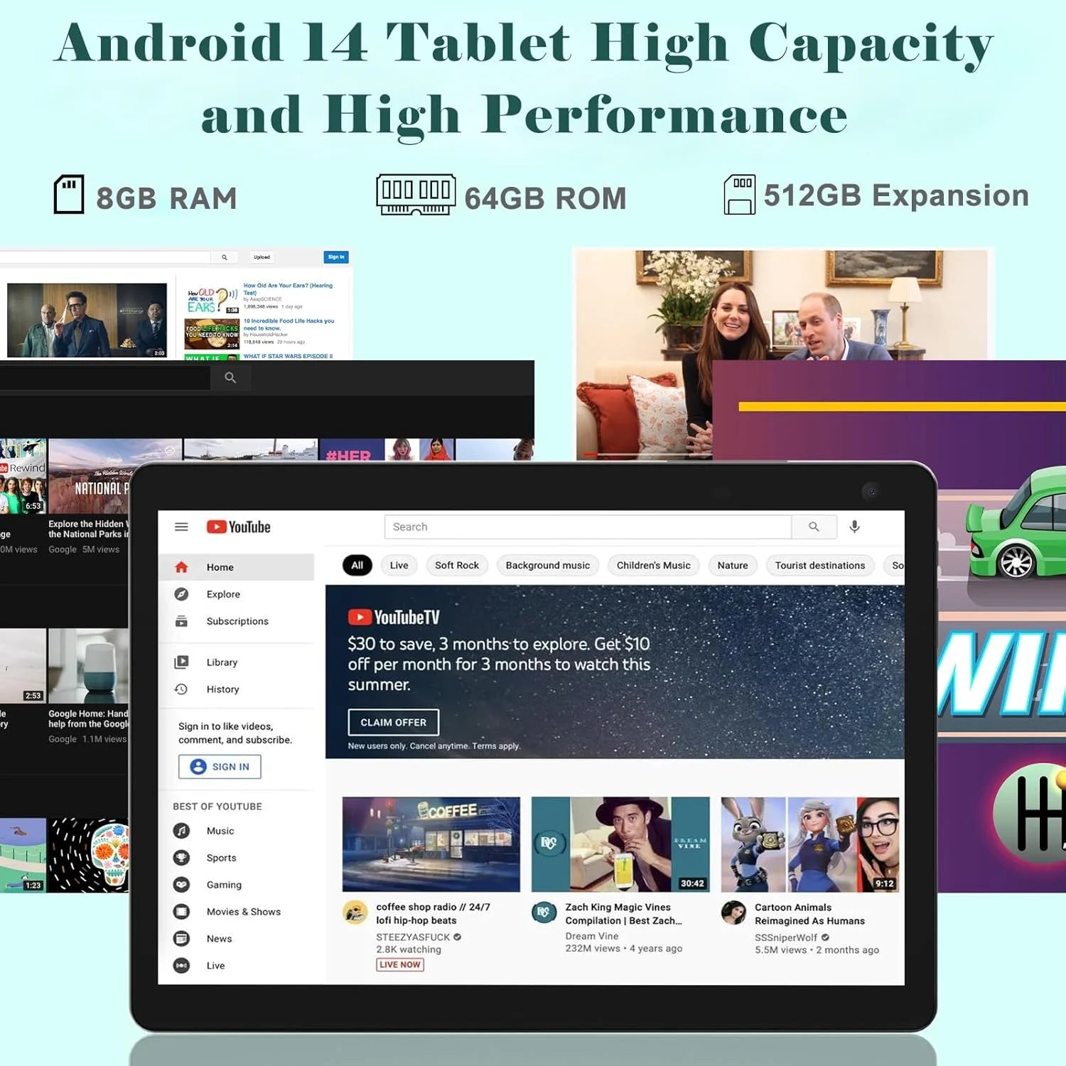 10.1 Inch Android 14 Tablet PC, 2025 Newest Tablet with Keyboard, 8GB+64GB Storage 1TB Expandable, Quad-Core Processor, 8MP Dual Camera, 6000Mah, Wifi, GPS, Bluetooth, 1280X800 IPS Full HD Display