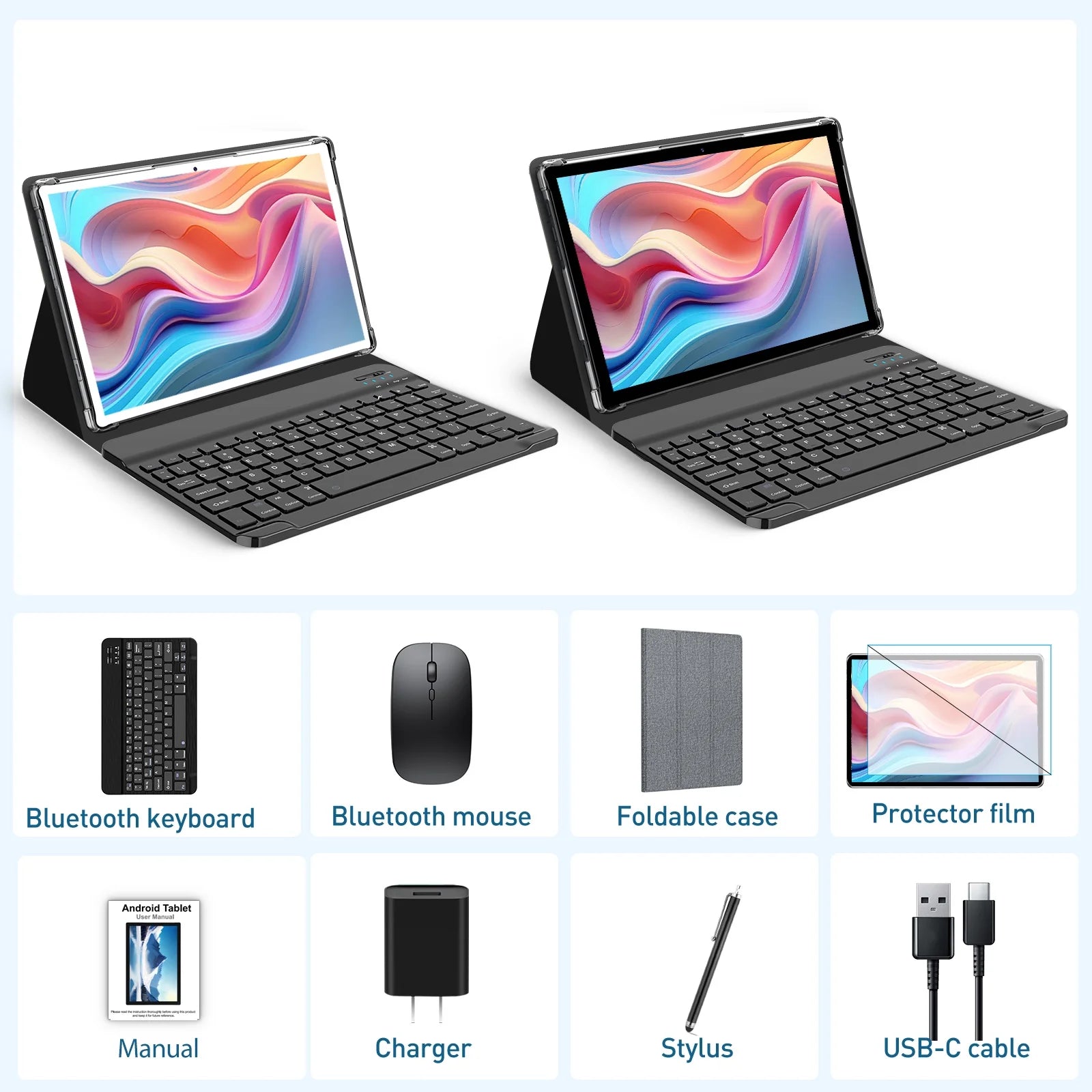 Tablet 10 Inch Android 14 Tablet,8Gb RAM 128GB ROM,5G Wifi,Octa-Core,13Mp+8Mp Dual Camera,Gps,Bluetooth,1Tb Expand,1920X1200 IPS Screen,7000Mah,Face Unclock,Split Screen,Android Tablet with Keyboard