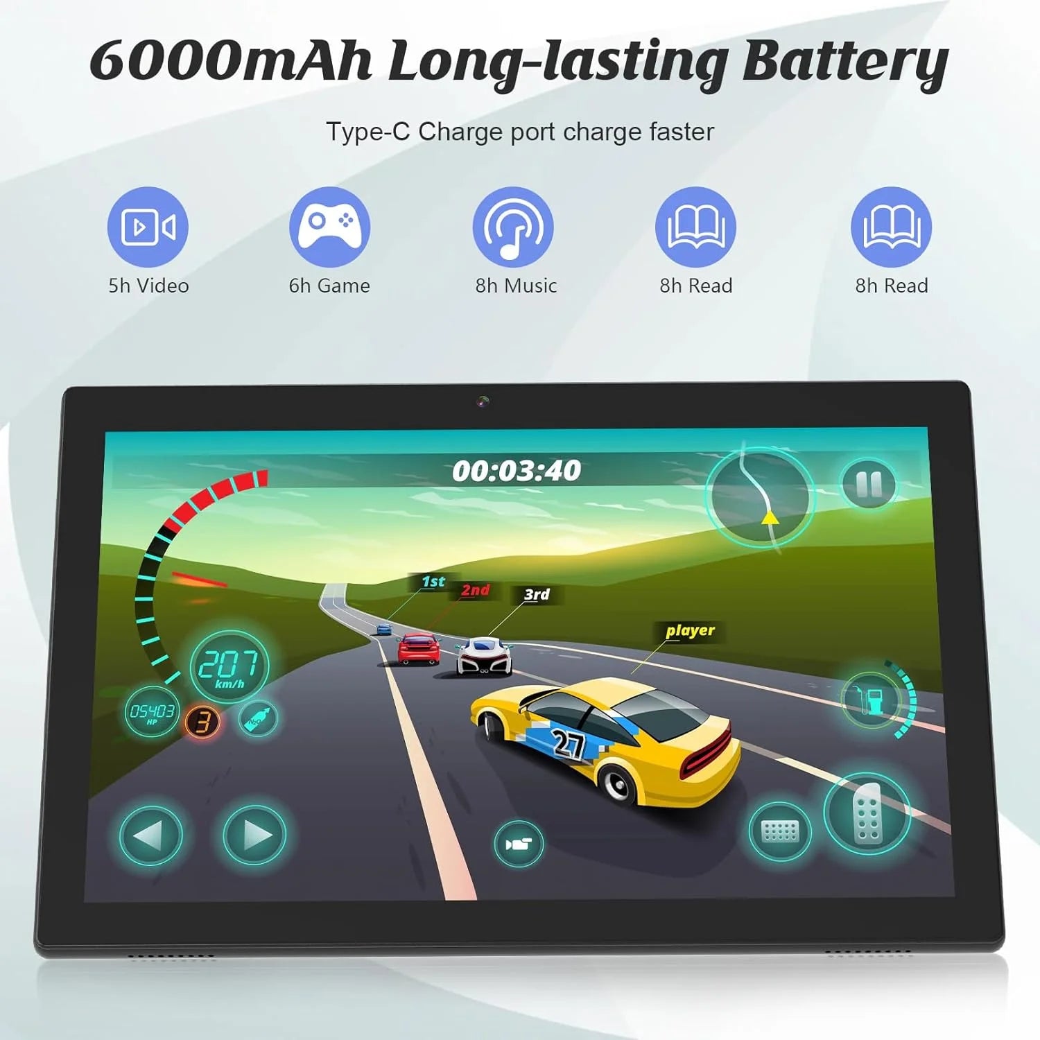 10.1 Inch Android 14 Tablet PC, 2025 Newest Tablet with Keyboard, 8GB+64GB Storage 1TB Expandable, Quad-Core Processor, 8MP Dual Camera, 6000Mah, Wifi, GPS, Bluetooth, 1280X800 IPS Full HD Display