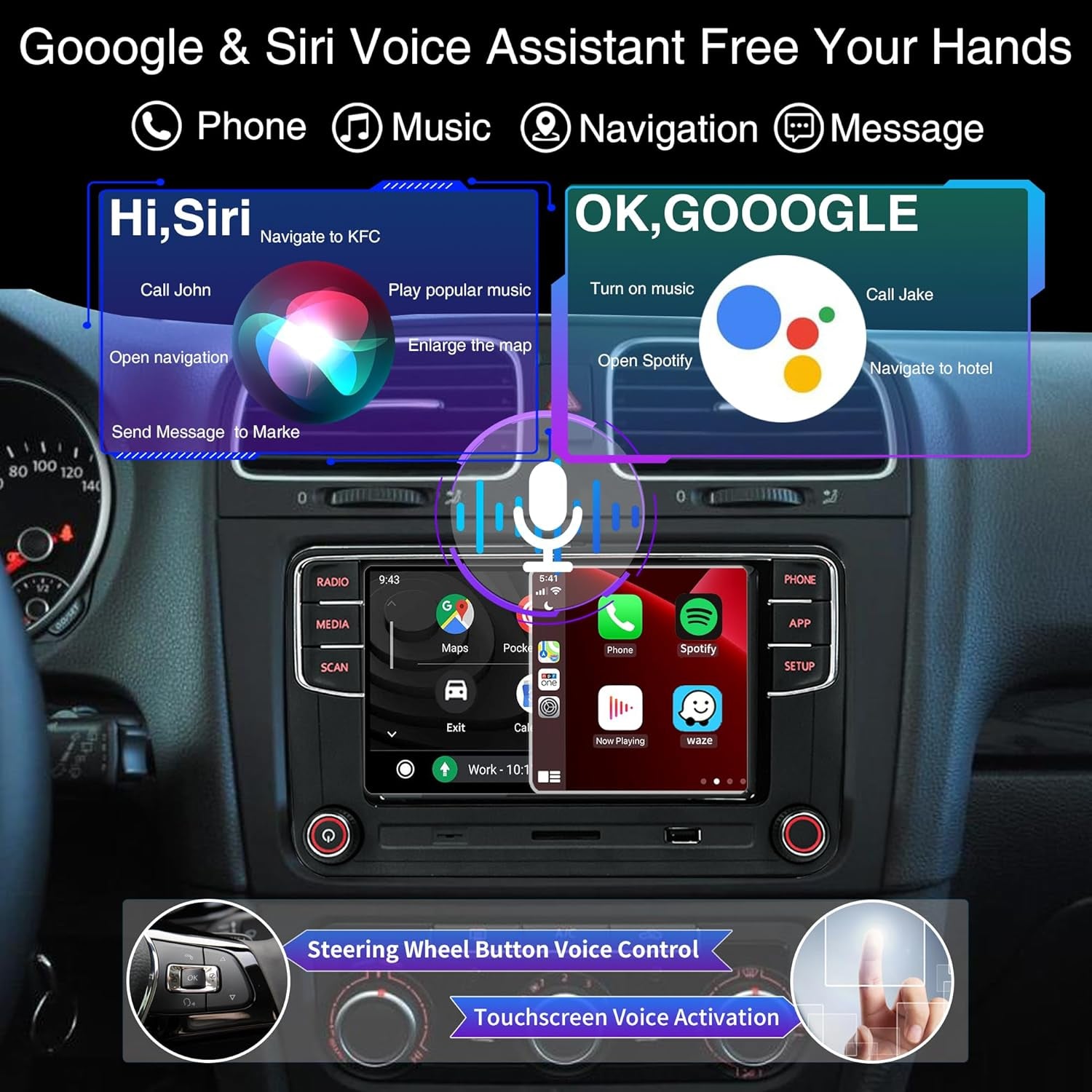 6.5" Car Stereo RCD360 PROII RCD330 Carplay Android Auto Bluetooth USB SD RVC FM for VW Golf MK5 MK6 Passat Caddy Jetta Polo CC EOS (Backup Camera Actived)