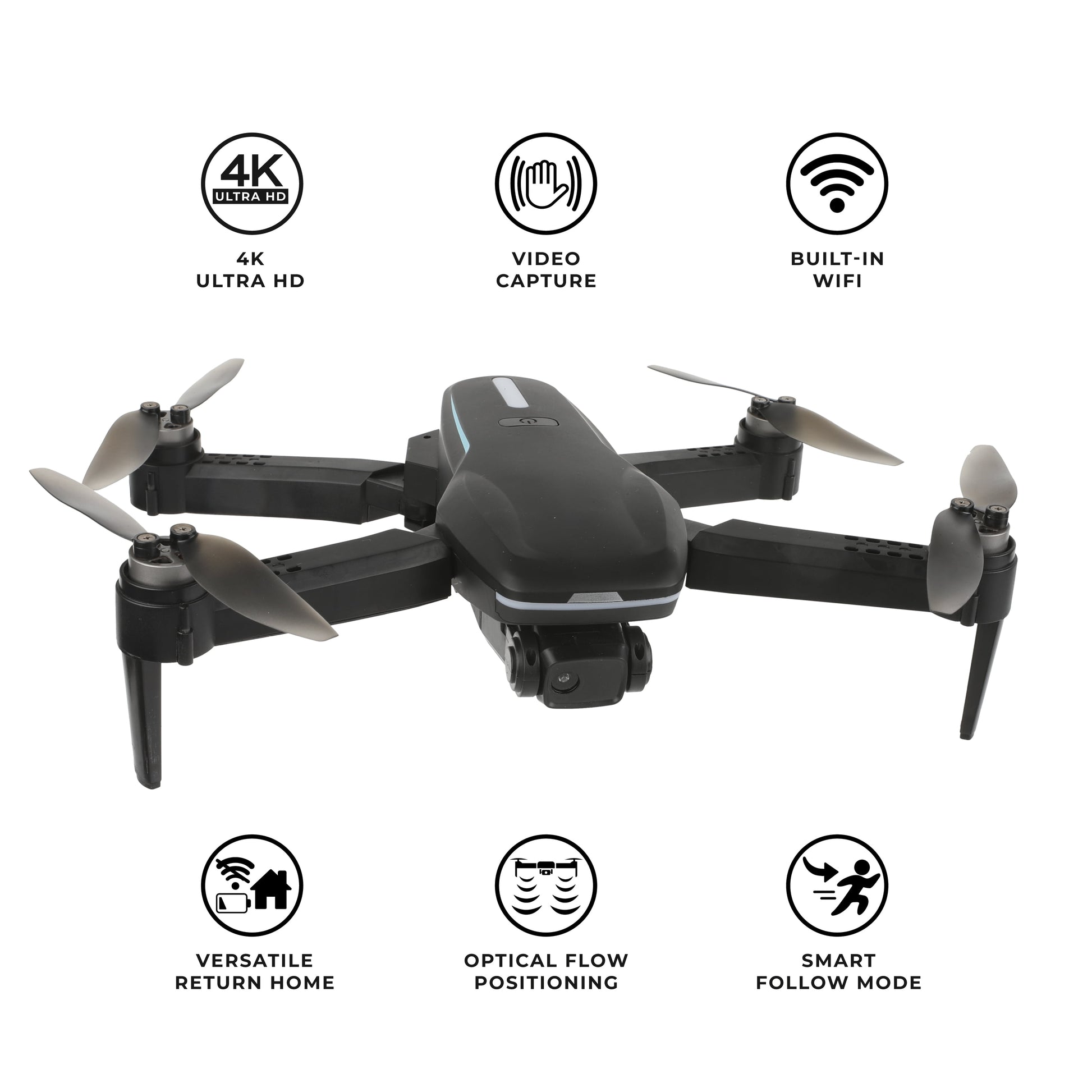 Sky Flow 4K Aerial Camera Drone Image Stabilization & Carrying Case, Black